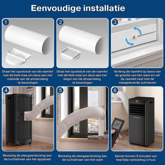 Erikssøn Mobiele Airco - 10.000 BTU - Incl. Raamafdichtingskit - Tot 30m² - 4-in-1 - Airconditioning - Ventilator - Ontvochtiger - Zwart