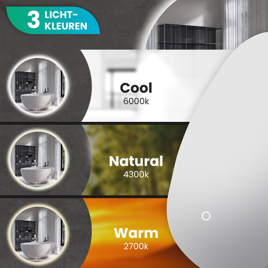 Mirlux Badkamerspiegel met LED Verlichting – Asymmetrisch Wandspiegels – Anti Condens Douchespiegel - Wandspiegel 90x60CM