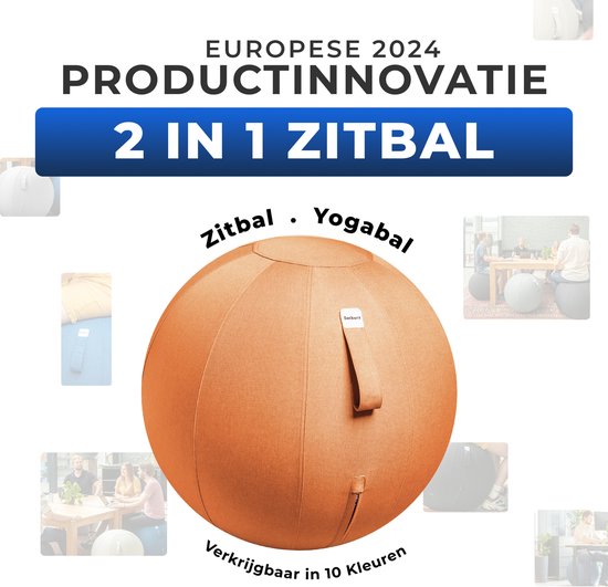 Backerz Zitbal 65 CM - Zitballen met Hoes Linnen - Ergonomische Bureaustoel Kantoor en Thuis - Luxe Yoga Bal - Oranje