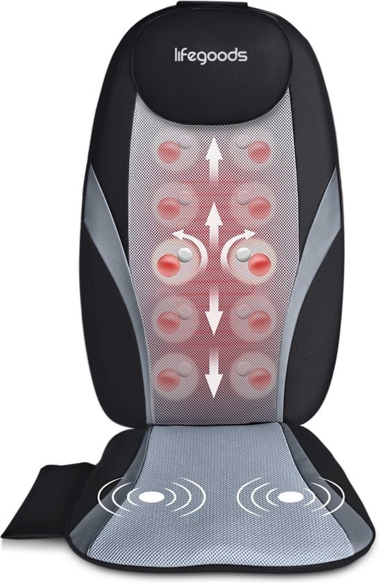 Auronic Shiatsu Massagekussen – 4 Massagekoppen – Warmte- en Vibratiefunctie – 3 Massagezones – Voor Rug, Nek, Heupen & Benen – Zwart
