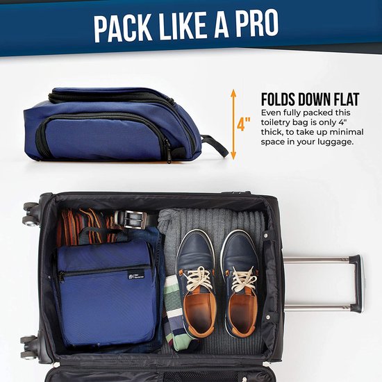 Plugstore - Hanging Toiletry Bag voor mannen en vrouwen, perfecte reiskit voor make-up, toiletries en cosmetica, gratis e-book, blauw (blauw) - HTB-M-B