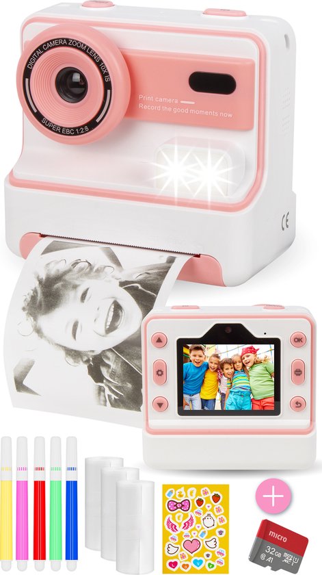 Nuvance - Kindercamera - Speelgoed Camera Kinderen - Incl. 32 GB SD Kaart - Foto & Video - Foto Printer - Digitale Kinder Camera - Fototoestel voor Kinderen - Kindercamera's - Roze