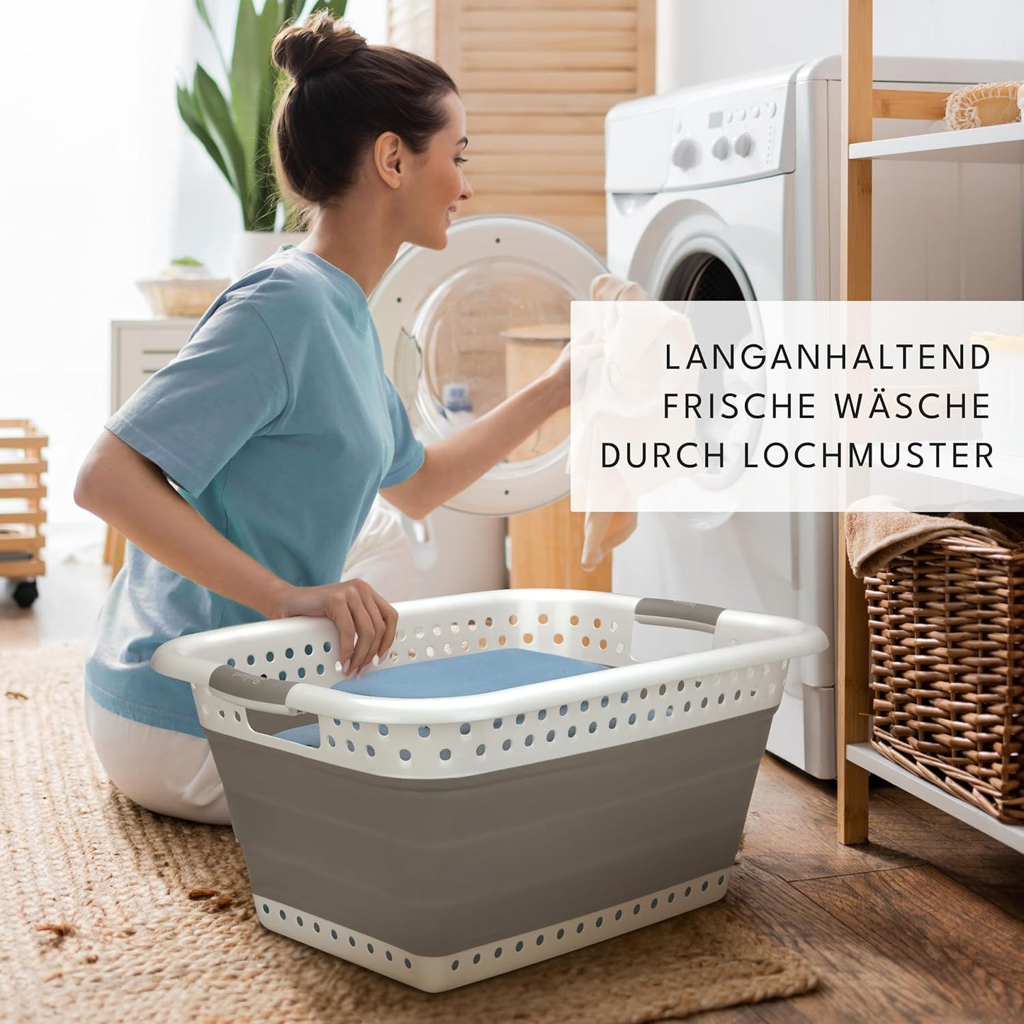 BADIONA Set van 2 Opvouwbare Wasmanden 36L – Grijs/Wit – 61 x 45 x 27 cm – Ruimtebesparend en Multifunctioneel