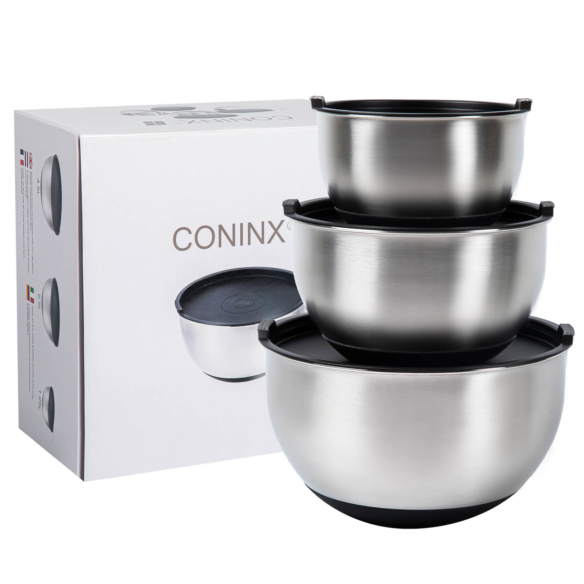 Coninx Mengkommen Set 3-Delig - Beslagkommen met Deksel - Antislip - Maataanduiding - Schenktuit - RVS