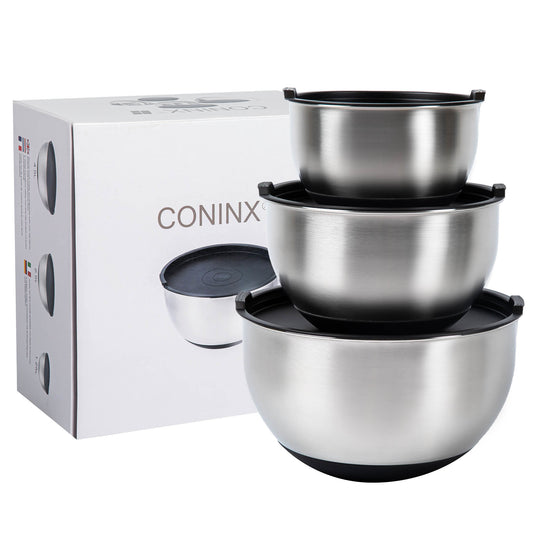 Coninx Mengkommen Set 3-Delig - Beslagkommen met Deksel - Antislip - Maataanduiding - Schenktuit - RVS