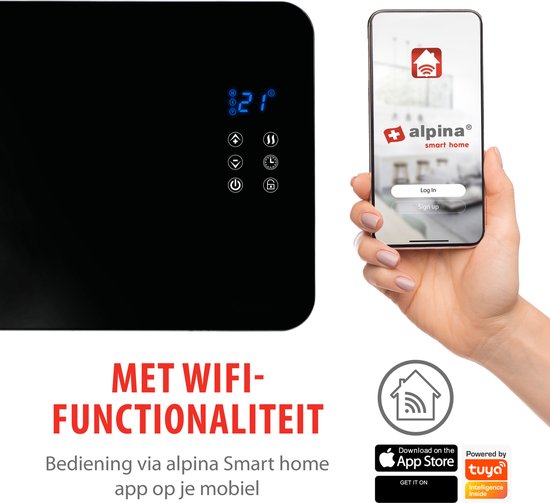 Alpina Convectorkachel - 2000W - 22 m² - 240V - 92 x 24 x 43cm - Zwart