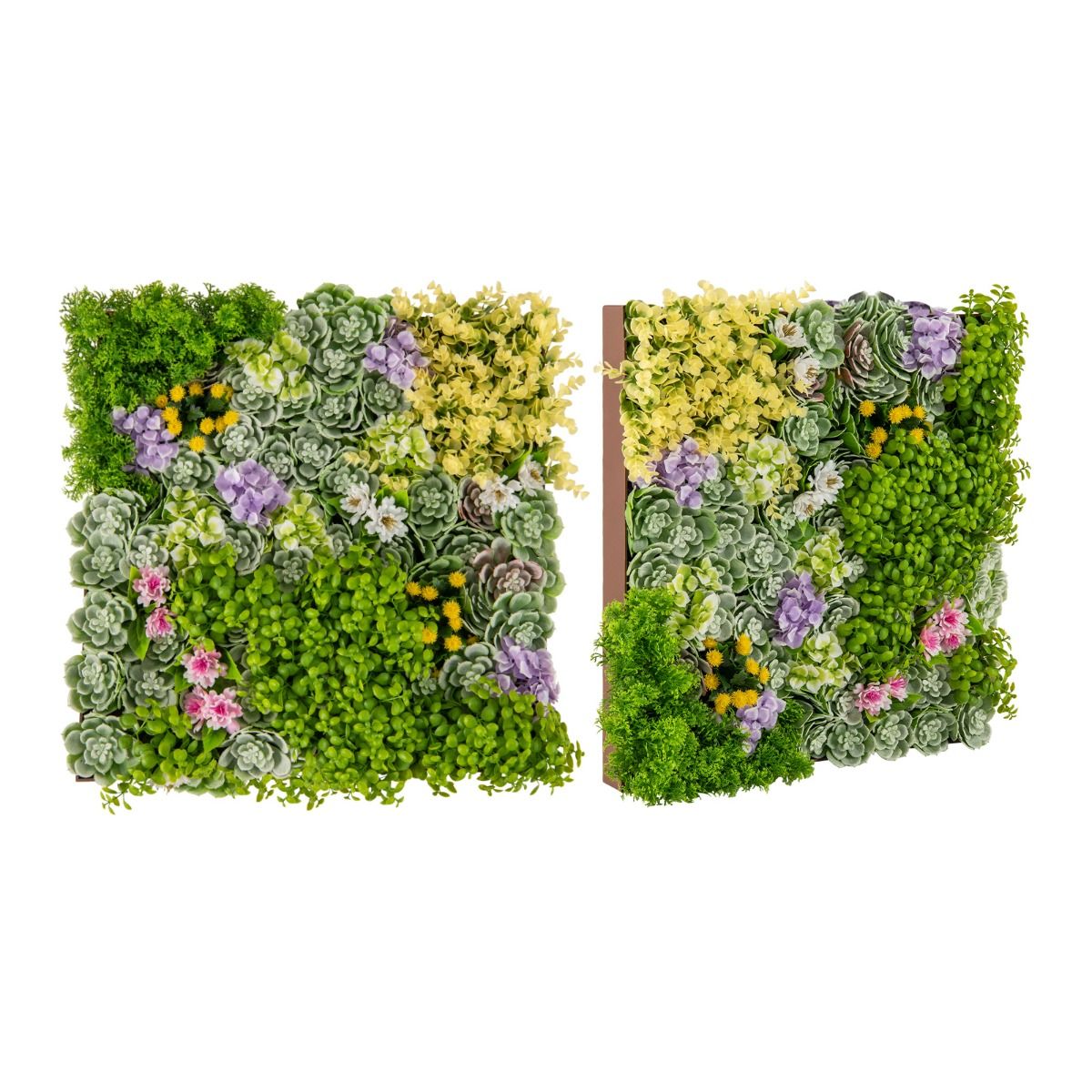 Coast Kunstplanten Wandpanelen - set van 2 - 3D kunsthaag - 10 soorten gemengde planten - 50 x 50 cm - groen en bruin