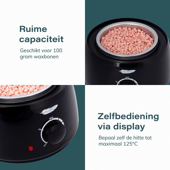 Ruby Wax apparaat set - incl 100 gram Wax beans - Ontharings - apparaat - Heater - Verwarmer - Korrels - Parels - Hars - Ontharing - Zwart