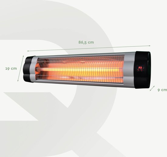 BRASQ Elektrische Terrasverwarmer Hangend PHW200 - 87 × 9 × 19 cm - Infrarood Heater 2500W - met Afstandsbediening en timer - 3 warmtestanden - Voor binnen en buiten - Spatwaterdicht - Zwart