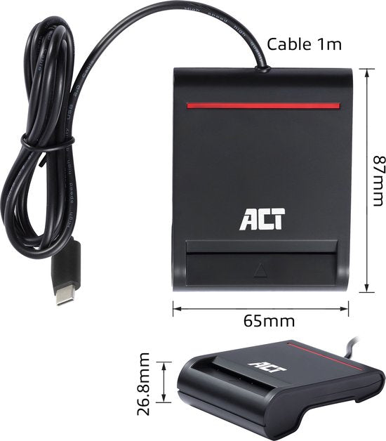 ACT Externe USB-C Smartcard eID Kaartlezer, geschikt voor Belgische ID-kaarten AC6020