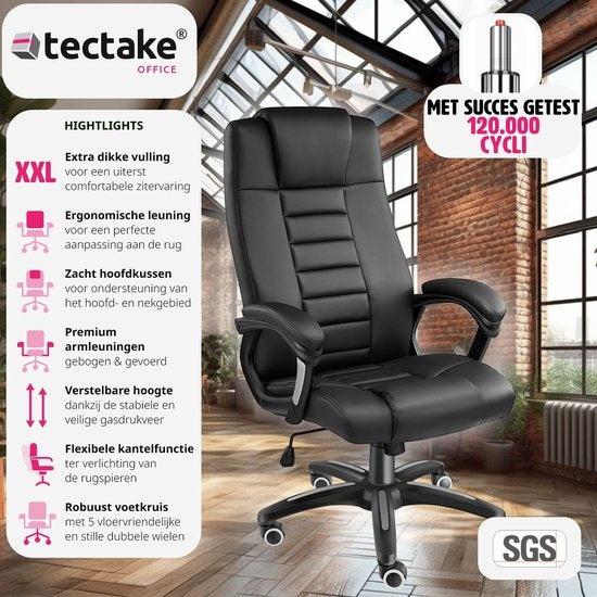 tectake® - Luxe design Bureaustoel directie kantoorstoel directiestoel - Zwart