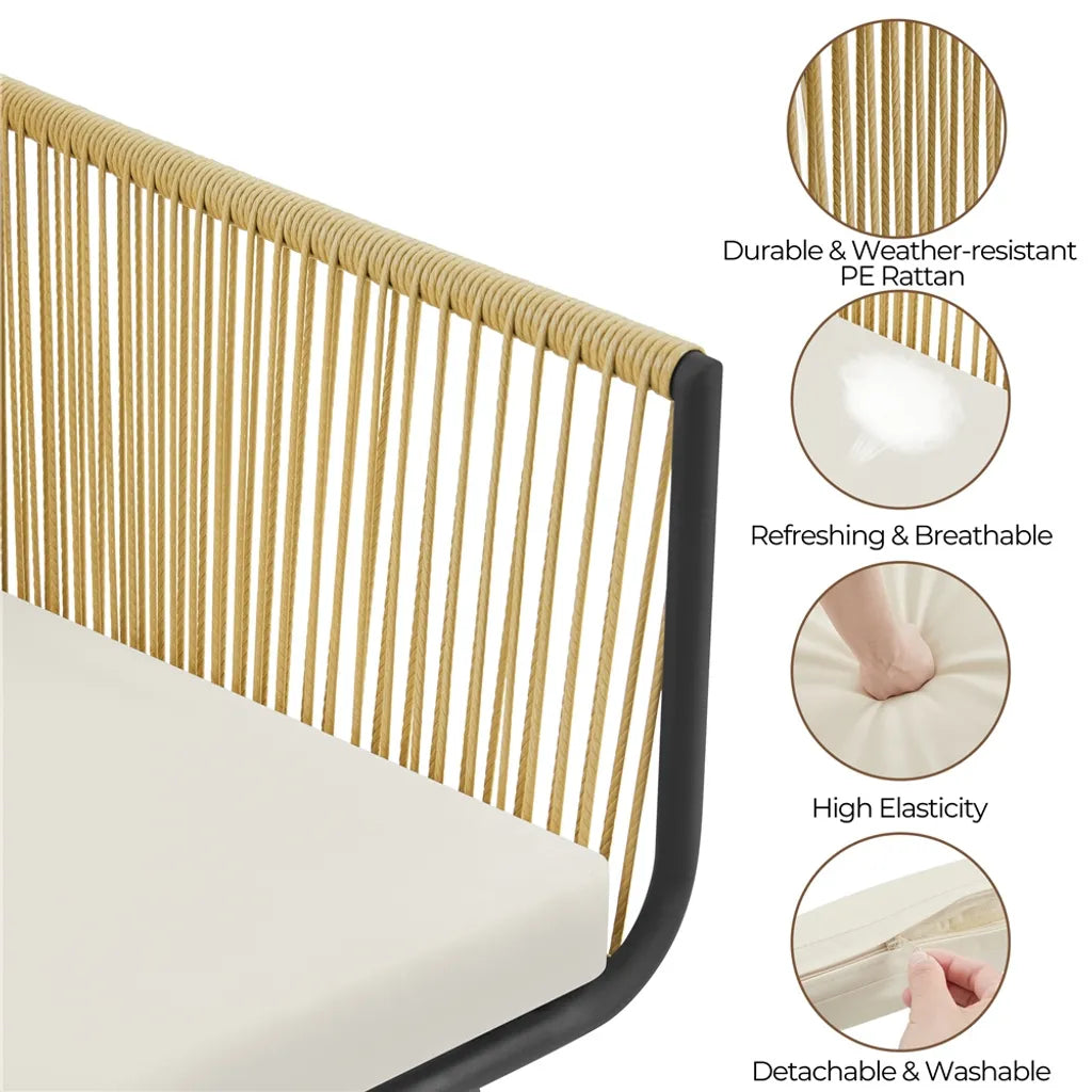 Yaheetech Tuinmeubelset 3-delig - Lichtbruin/Crèmewit - Polyrattan Balkonset met Ronde Bijzettafel en Zit- & Rugkussens
