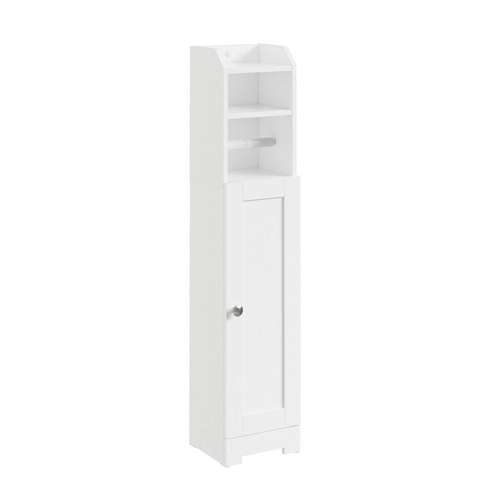 SoBuy Witte Toiletrolhouder Met Kastje – 20 x 18 x 95 cm – Smalle Badkamerkast Van MDF