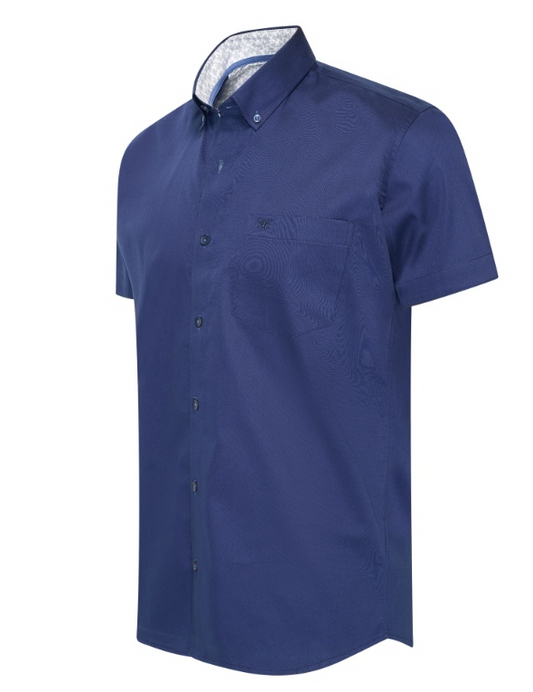 Cappuccino Italia - Heren Korte Mouwen Overhemd Uni - Navy - Maat XXL