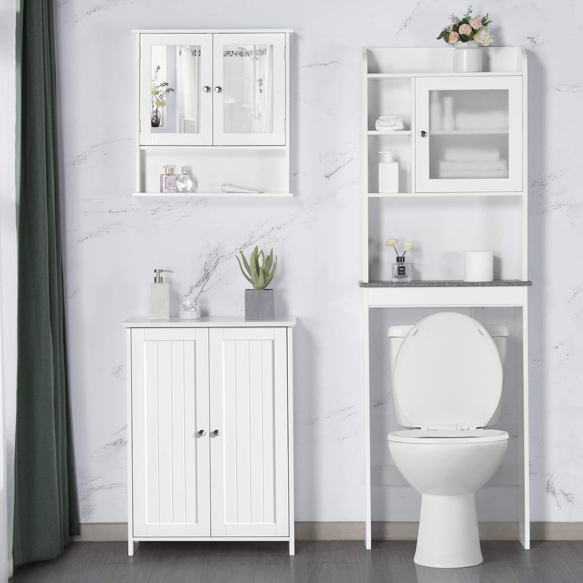 Yaheetech Badkamerkast met 2 deuren en verstelbare planken - 60 x 30 x 80,5 cm - Wit