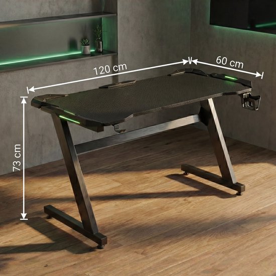 Bayt Game Bureau - Gaming Bureau - Gaming desk - Game Bureau met LED - Computer Tafel - 120 x 60 x 75 cm - Zwart