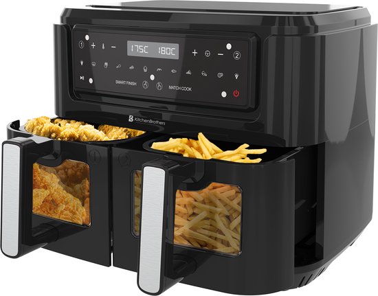 KitchenBrothers Airfryer – Dual Zone & 10 Programma's – 2400 W – 38.8 x 36.5 x 31.8 cm – Zwart