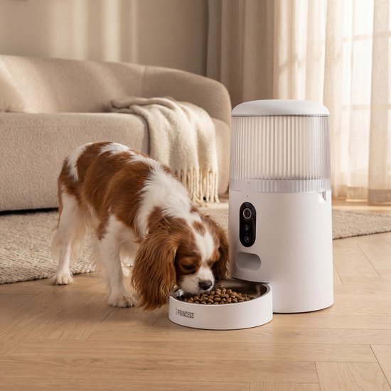 Princess Automatische Voerbak - HD Camera & Smart - 4 Liter – Kat & Hond - App‑Bediening – Geplande Voeding – Roestvrijstalen Kom – Back-up Batterij - Voerautomaat - Voerdispenser - 610045