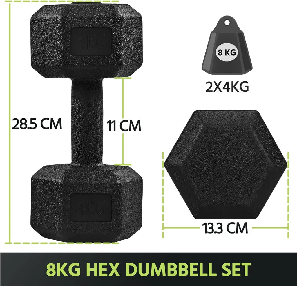 Yaheetech Hexagon Dumbbellset 2 x 4 kg - Zwart - Antislip PVC Halters voor Krachttraining