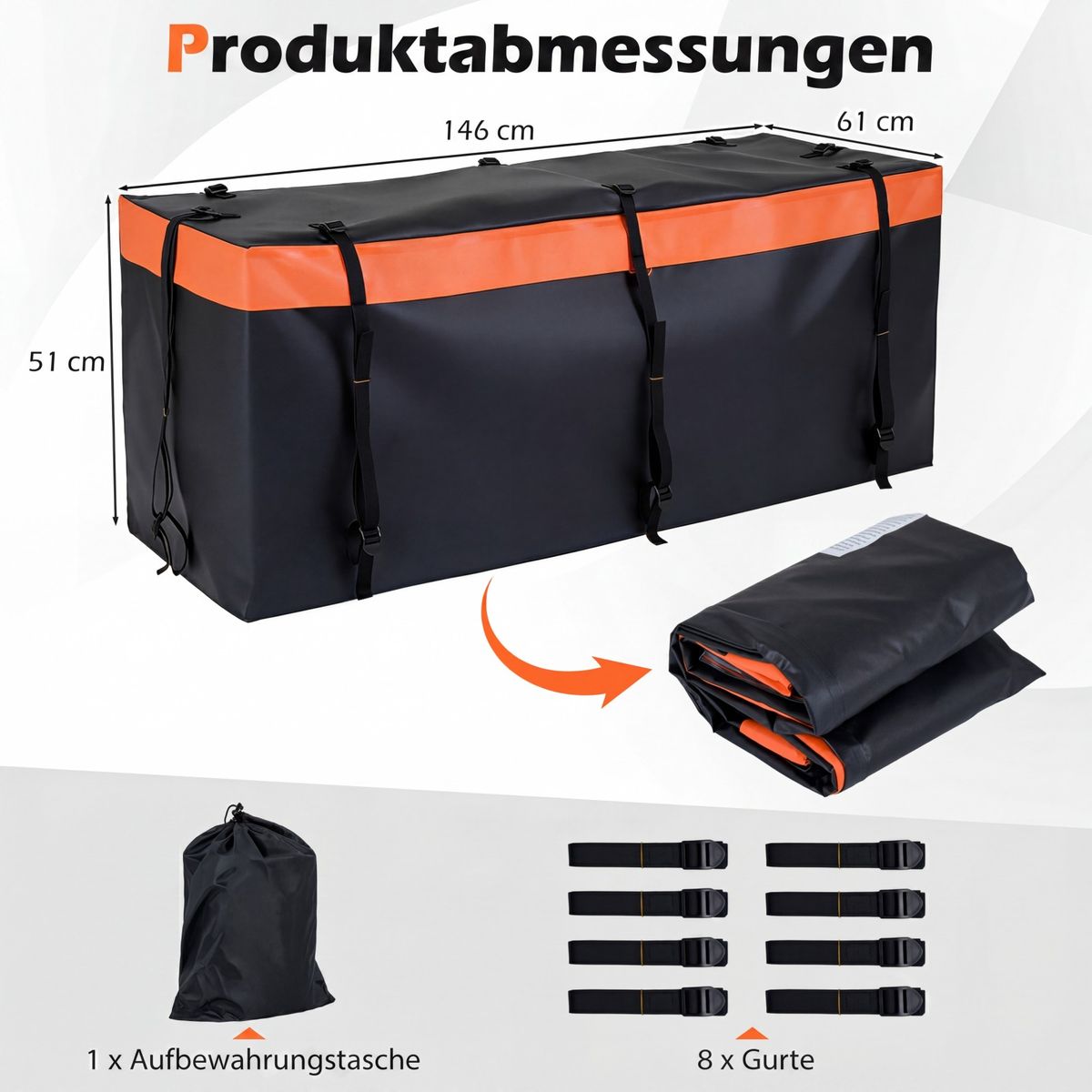 Coast Bagagebox voor trekhaak - 455 liter - waterdicht - met riemen en opbergtas - oranje/zwart