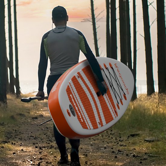 LifeGoods PaddlePro SUP Board - met Zitje - Opblaasbaar Paddle Board - Complete Set - Max. 135KG - 320x81cm - Wit/Oranje