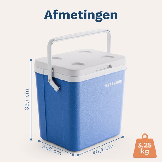 TRVLMORE Koelbox 26L - 65 Uur Koeling - Frigobox - Inclusief 2 Koelelementen - Blauw