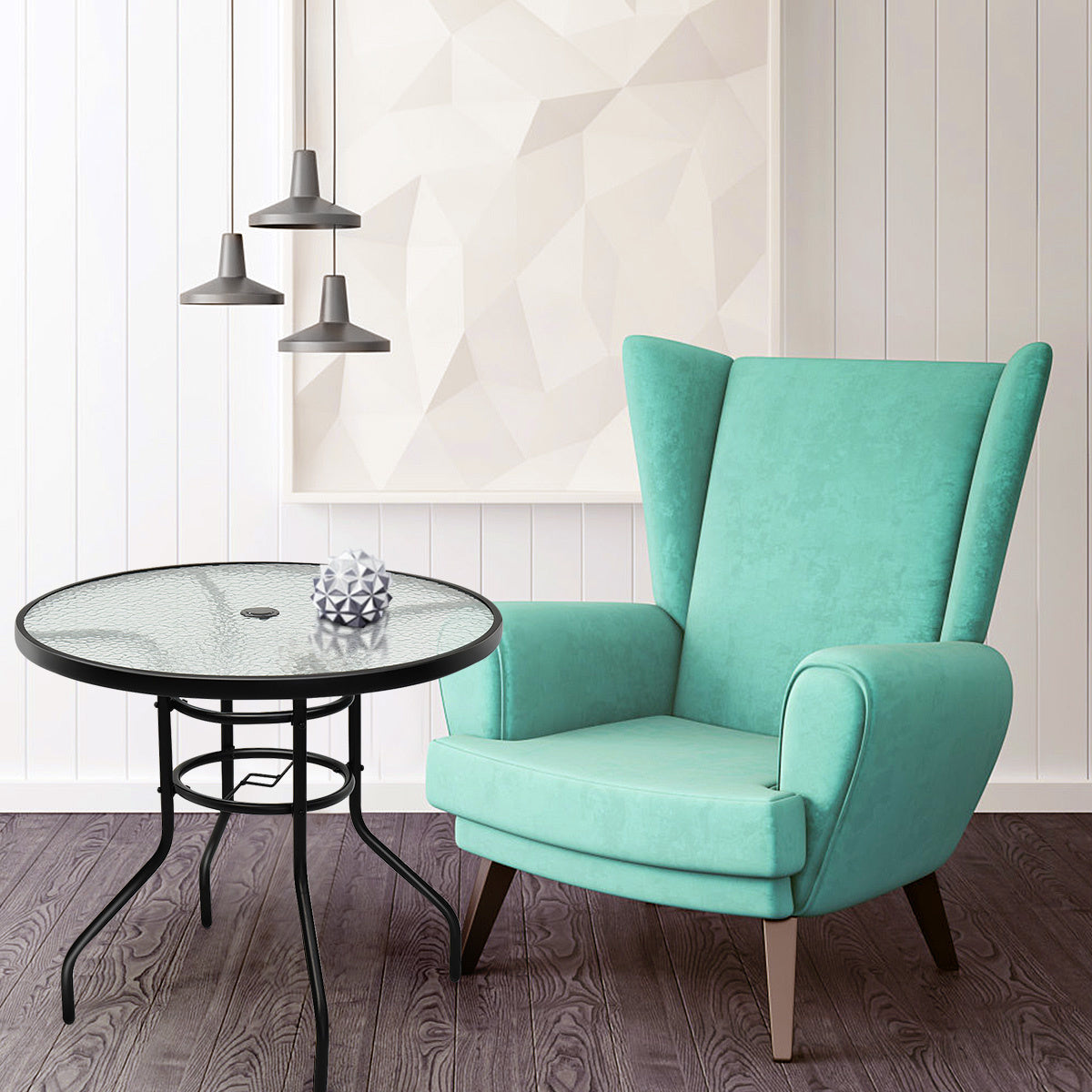 Coast Bistrotafel Glazen Tafel Bijzettafel Balkontafel Patiotafel voor Binnen en Buiten Zwart
