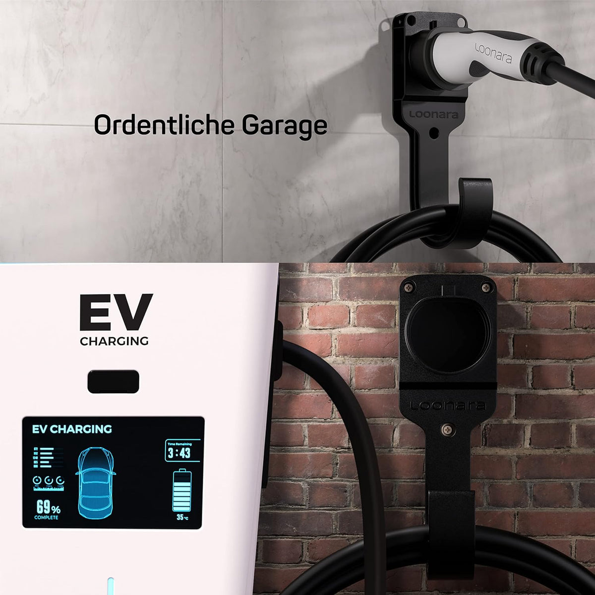 loonara Kabelhouder Voor Elektrische Auto Opladers - Type 2 - Met Muurbevestiging