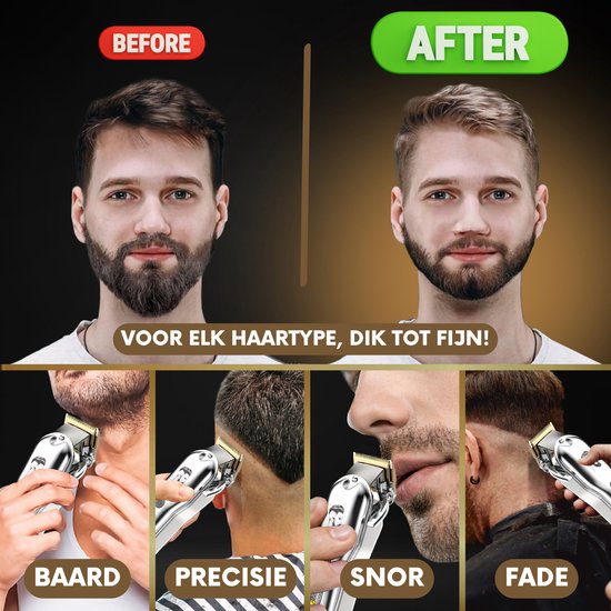 Professionele Draadloze Tondeuse – Haar- & Baardtrimmer – Barber Clipper – Kappersset