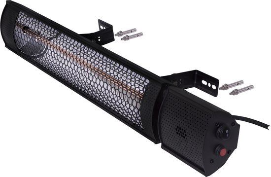 VONROC Terrasverwarmer – Elektrisch, Low Glare & 2 Warmtestanden – 2000 W – 75 x 20 x 18 cm – Zwart
