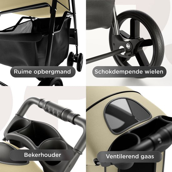 TrevoPet® Inklapbare Hondenbuggy - Voor Kleine en Middelgrote Honden tot 15 kg - Wandelwagen met Bekerhouder & Grote Opbergmand - Beige