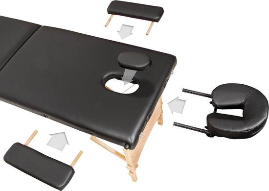 Mobiele massagetafel- bekleding 5cm - 2 Zones + draagtas zwart