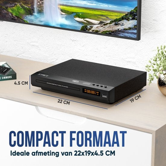 Strex DVD Speler Met HDMI - Full HD 1080P - Afstandsbediening - USB - HDMI/RCA - Regio Vrij - Zwart