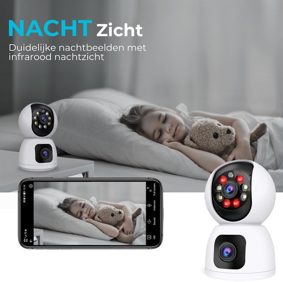 Camux DualVision Beveiligingscamera Binnen - 2MP Full HD Camera met Nachtzicht - Babyfoon - Baby monitor - Huisdiercamera met app - Hondencamera - Petcam