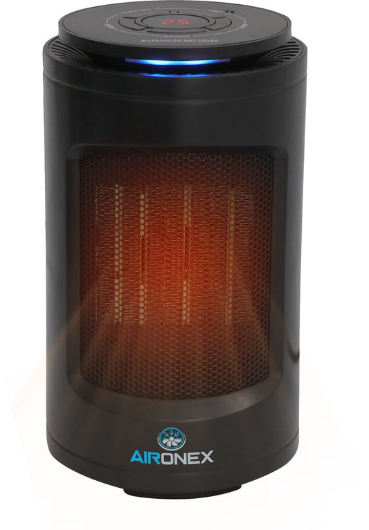Aironex - Keramische Kachel - Model K1000 - 1200 W - Met Afstandsbediening & LCD-display - Omvalbeveiliging & Draaibaar - Kunststof - Zwart