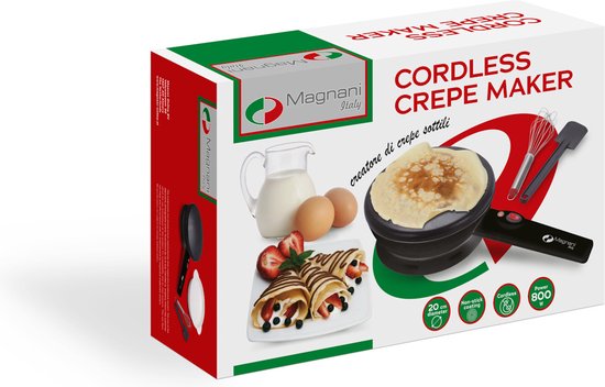 Magnani - Crêpesmaker - Pannenkoekenmaker - Anti-aanbaklaag - Inclusief Spatel, Garde en Bord - Pannenkoekenpan - Elektrisch - 800 W