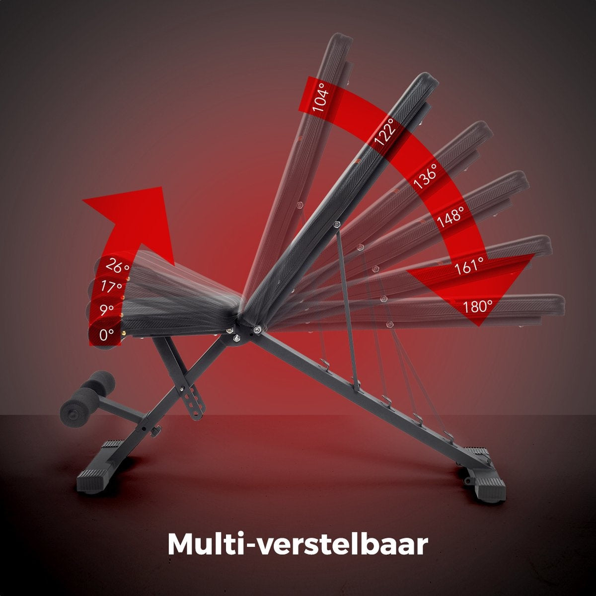 LifeGoods Fitness Halterbank - Fitnessbank - Bench Press - Trainingsbank - Verstelbaar - Inklapbaar - Zwart/Rood