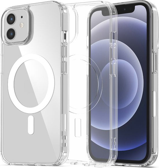 Podec Magsafe Hoesje Geschikt voor iPhone 12 Mini - Met 3x Screenprotector + 3x Cameraprotector - Magnetisch met Ring Doorzichtig - Telefoonhoesje Transparant Case
