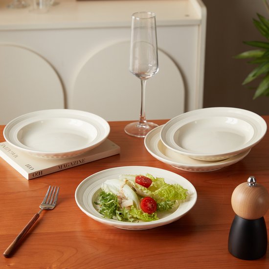 Set van 4 bordenset (Ø20,4cm / 8inch), Ontbijtborden, Pastaborden, serviesset 4 persoons, Geschikt voor restaurants, Horeca, Feest, familiefeesten, banketten en picknicks, Magnetron-vaatwasserbestendig, Keramiek
