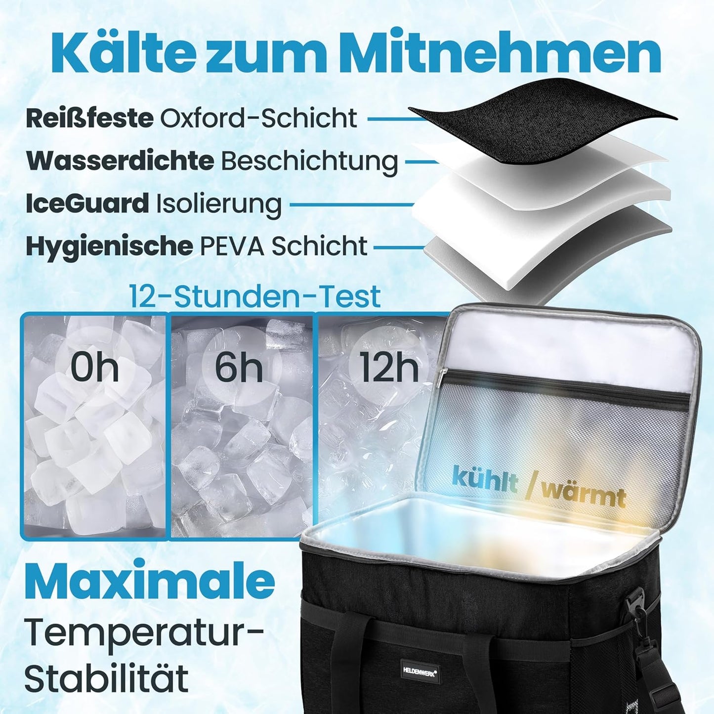 Heldenwerk Koeltas - 30L - 12 uur - 7 compartimenten - Zwart