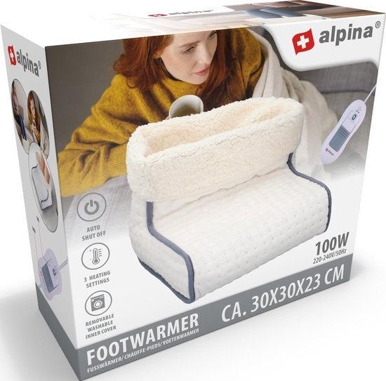 alpina Elektrische Voetenwarmer - Binnenhoes Wasbaar - Overhittebeveiliging - 3 Standen - Wit