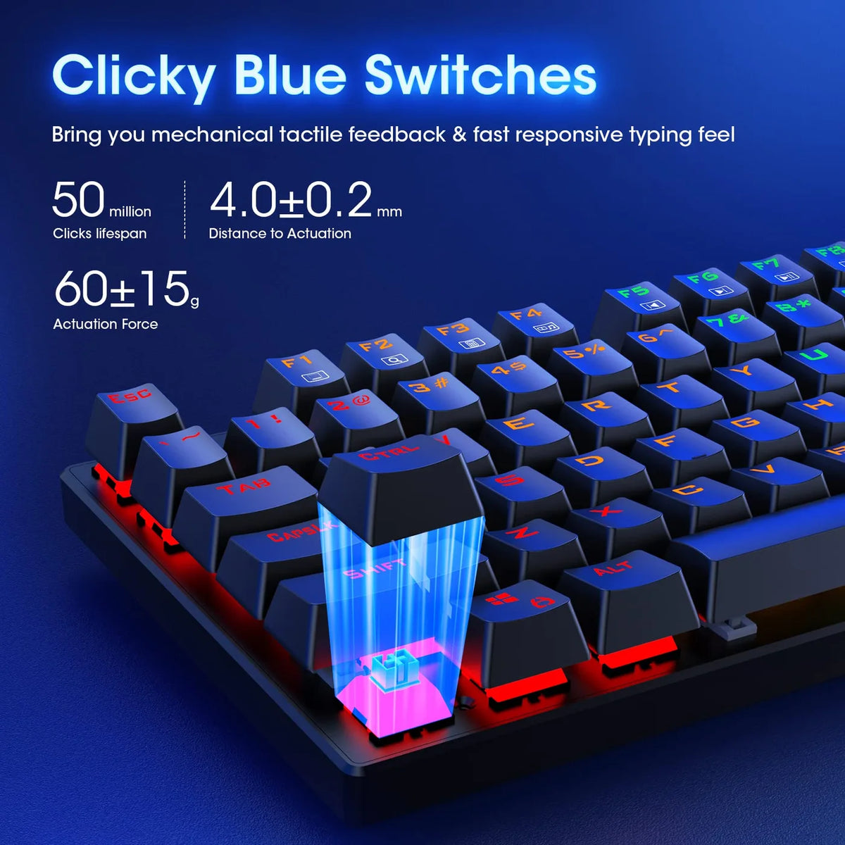 ET Mechanisch Toetsenbord USB Bedraad - 104 Toetsen - Blauwe Switch, RGB, Anti-Ghosting