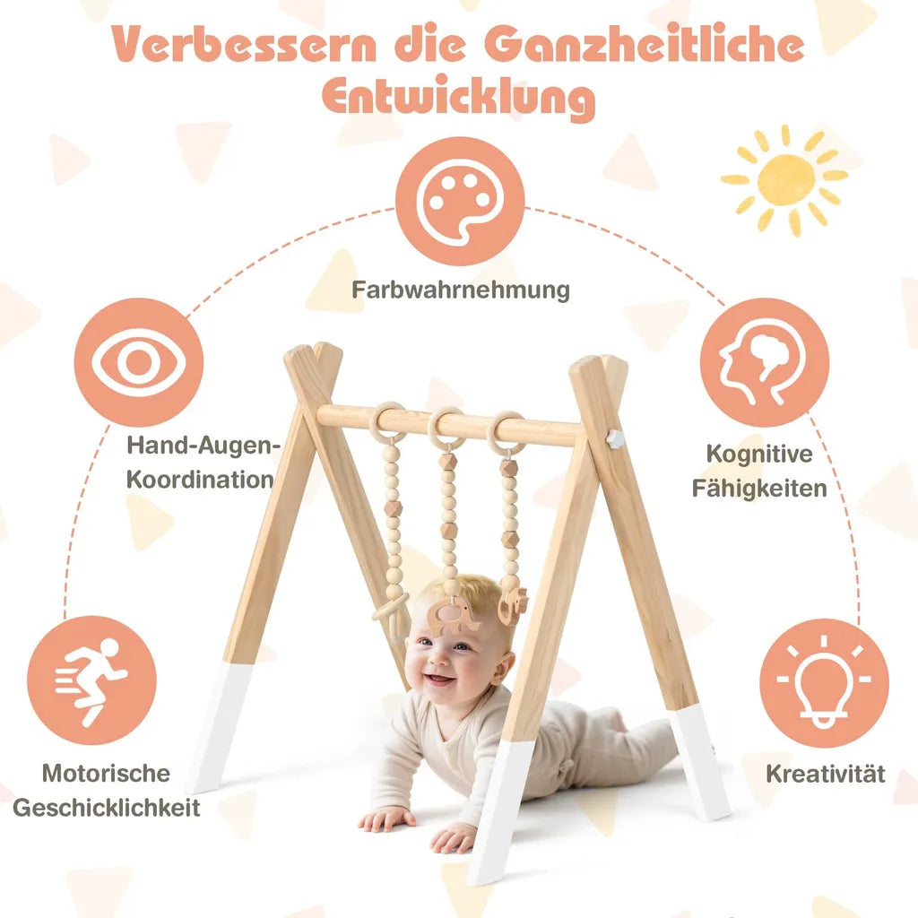COAST Kinderspeelgoed Educatieve Speelboog – Houten Babygym in Boho Stijl – 60×44×60 cm – Montessori Speelgoed met Hangend Speelgoed