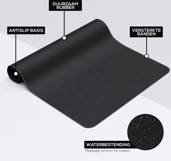 WURK Professionele Bureau Onderlegger Rubber – Bureau Organizer – Bureau Accessoires – Muismat XXL– Inclusief Kabel Clip – 120x60 – Zwart