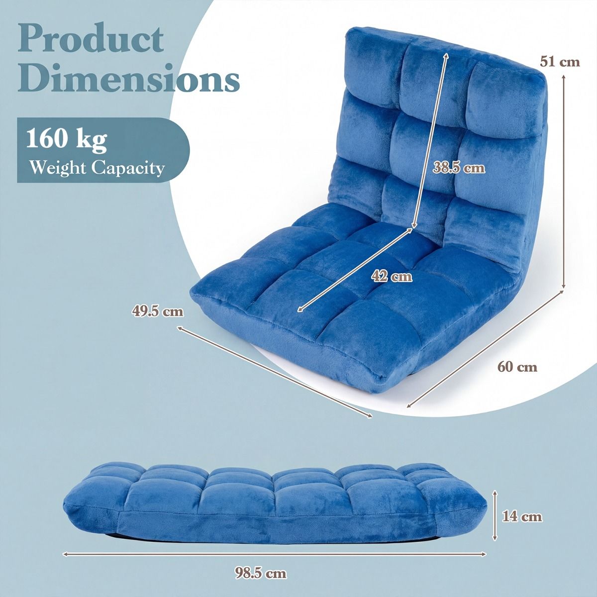Coast Opvouwbare Tatami-ligstoel - verstelbare rugleuning in 14 standen - schuim met hoge dichtheid - blauw
