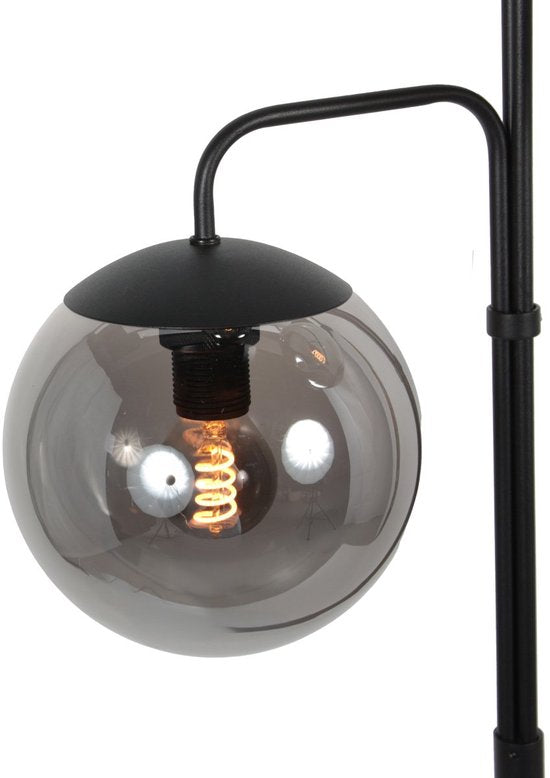 Vloerlamp Bollique 4611ZW van Steinhauer - Stijlvol zwart metaal met 3 smoke glazen bollen, hoogte 173 cm, ronde voet 40 cm, perfect voor binnengebruik