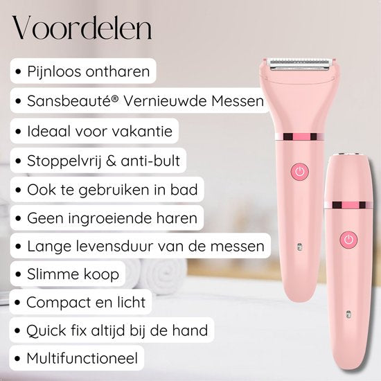 2-in-1 Ladyshave + Extra Scheerkop - Gezicht - Oksels - Benen - Bikinilijn - Scheerapparaat Vrouw - Ontharingsapparaat Electrisch Ontharen - Gezichtsontharing Dames - Trimmer Vrouw - Ladyshaves Bikini - USB Oplaadbaar