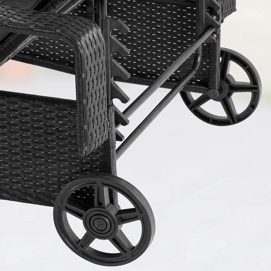 Casaria Polyrattan Ligstoel – Incl. Kussen 160 Kg - Zwart Antraciet