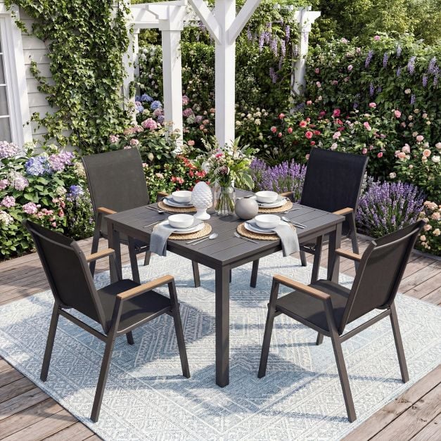 Coast Tuinstoelen Set van 2 Grijs – Stapelbare Terrasstoelen met Hoge Rugleuning – 56 x 66 x 88 cm