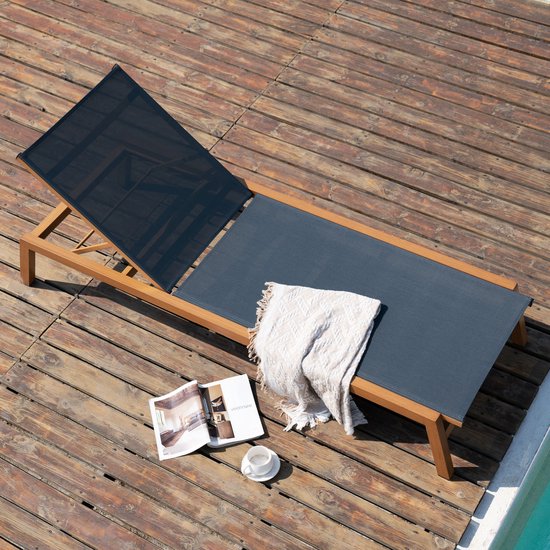 AXI Logan Ligbed Houtlook/antraciet – Gepoedercoat aluminium frame – Rugleuning met 5 standen - Textileen liggedeelte - 193x70cm